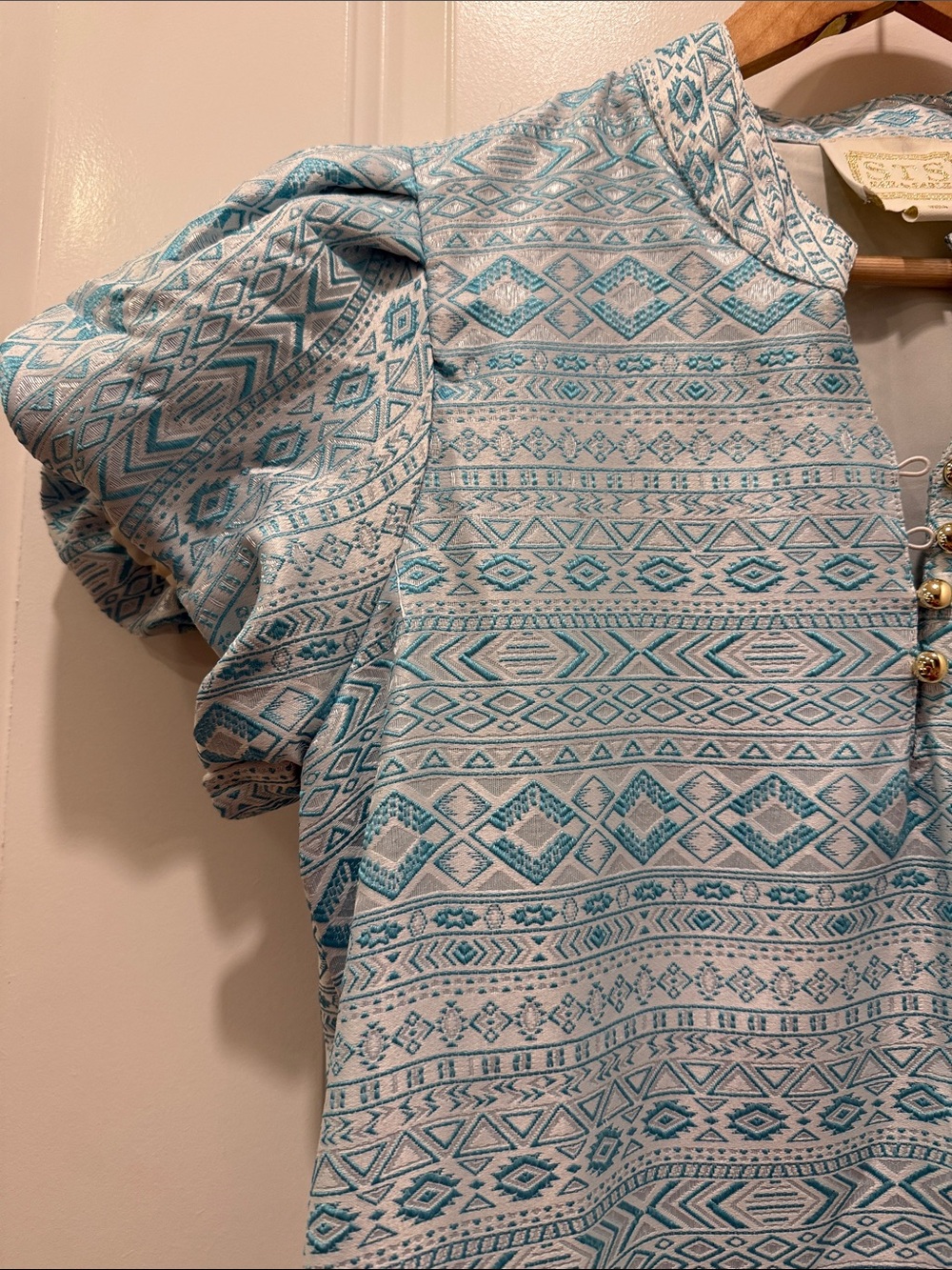 Sail to Sable Seafoam Patterned Puff-Sleeve Mini Dress - Picture 4 of 12